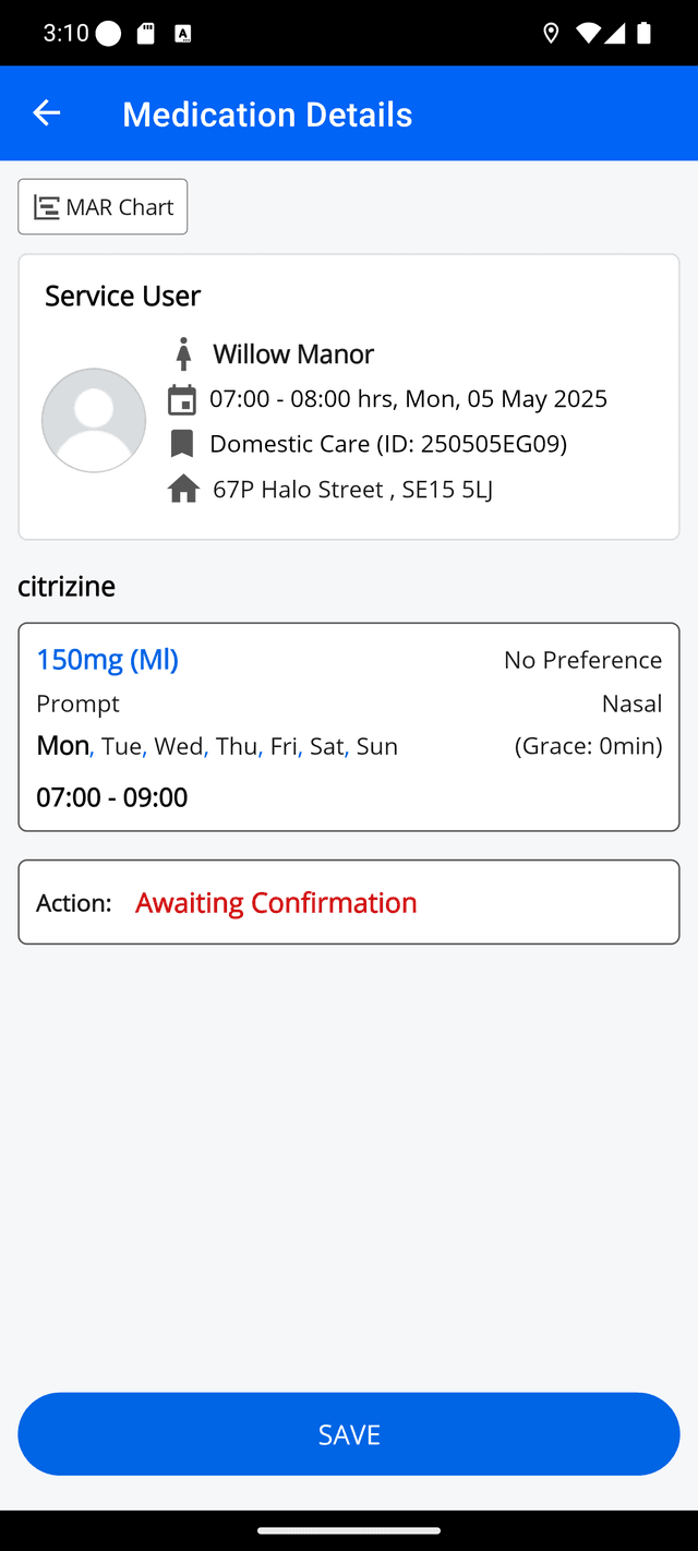 ArtivisCare: Caregiver Operations screen 2